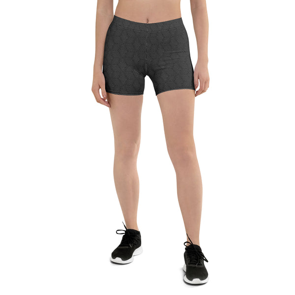 Front view of Warpwave psychedelic shorts leggings – flowing geometric design for yoga, raves, and visionary style.