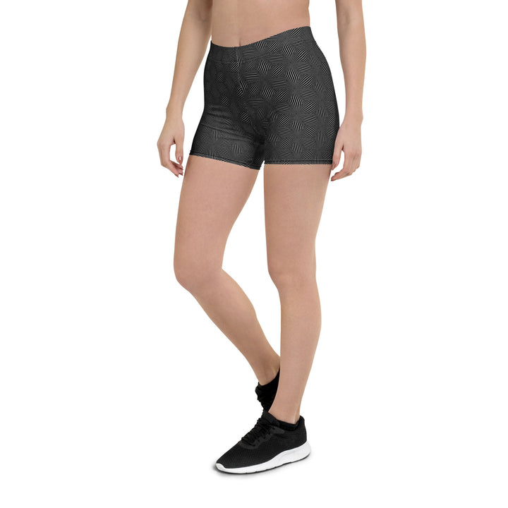 Left side view of Warpwave shorts leggings – trippy wave pattern in performance-ready style.
