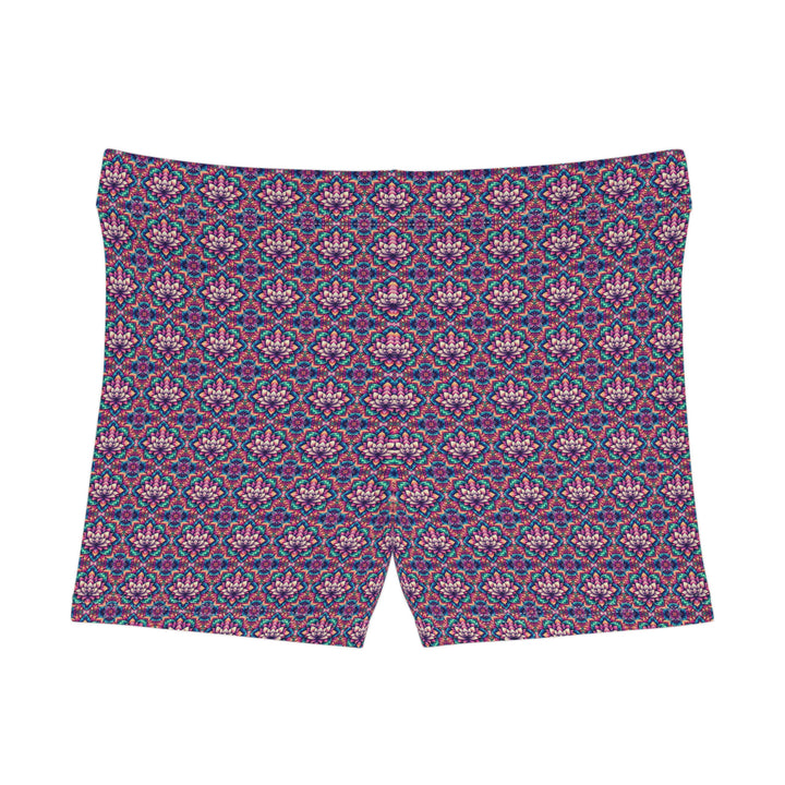 Flat back layout of IllusionLotus shorts leggings – clean lotus psychedelic pattern for expressive wear.