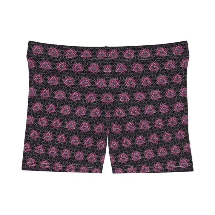 Flat front layout of Eyora psychedelic shorts leggings – sleek design with vibrant visionary print.