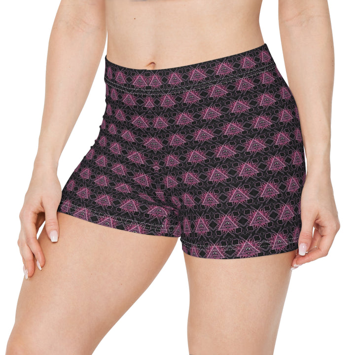 Close-up front detail of Eyora shorts leggings – intricate psychedelic pattern for bold expression.