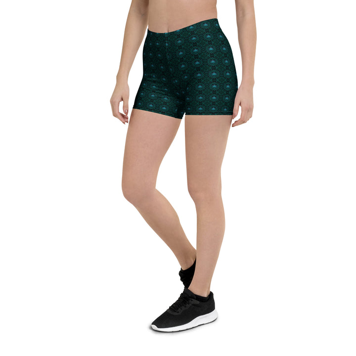Left side view of GeoLotus leggings – psychedelic lotus style for dance and movement freedom.
