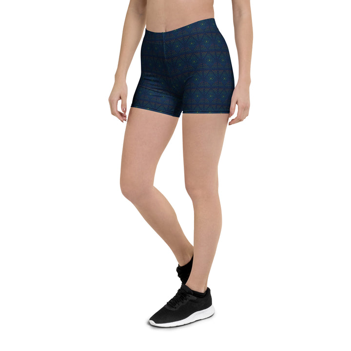 Left side view of GeOm leggings – geometric psychedelic style for movement and music.
