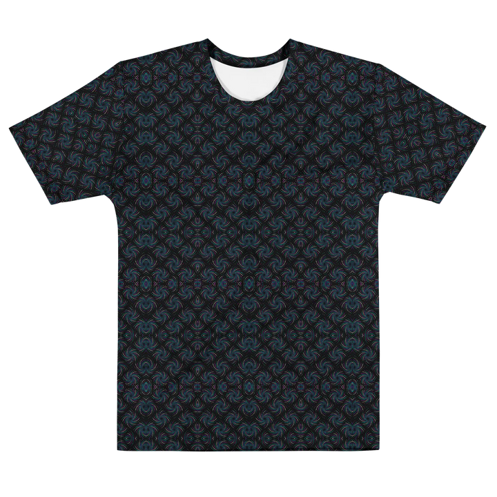 Alternate front flat of black-blue Dotadelic tee – psychedelic sacred geometry for festival and rave outfits.
