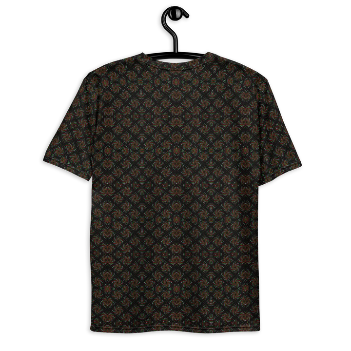 Back hanging view of black-red Dotadelic tee – bold psychedelic design for visionary streetwear.