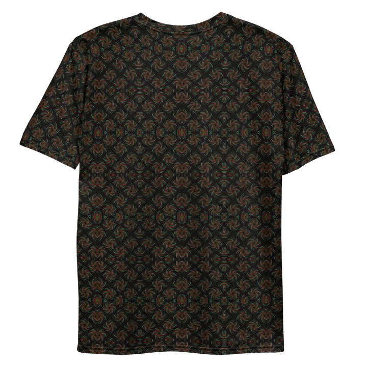 Flat back view of black-red Dotadelic t-shirt – psychedelic fractal art for visionary festival lovers.