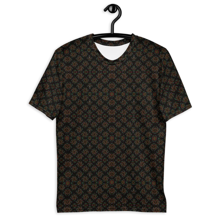 Front view of black and red Dotadelic psychedelic t-shirt – sacred geometry for rave and festival wear.