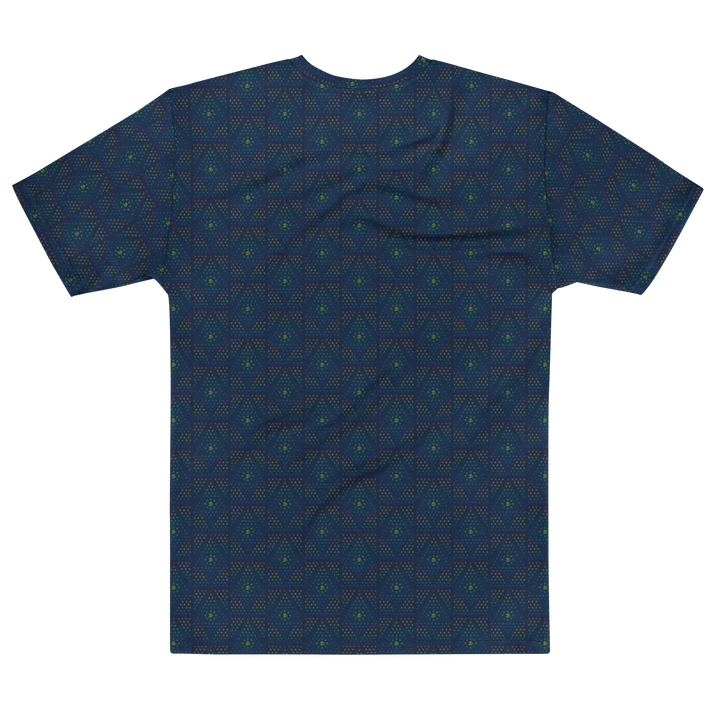 Second back flat view of blue OM symbol t-shirt – sacred geometry art for conscious streetwear, spiritual movement, and festival style.