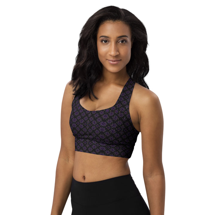Alternate front view of Dotadelic bra – bold sacred geometry and psychedelic art designed for eco-conscious festival and yoga wear.
