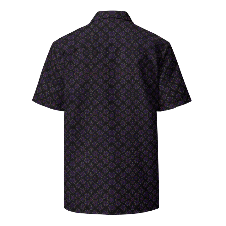 Back view of Dotadelic black and purple shirt – flowing psychedelic symmetry for spiritual fashion.