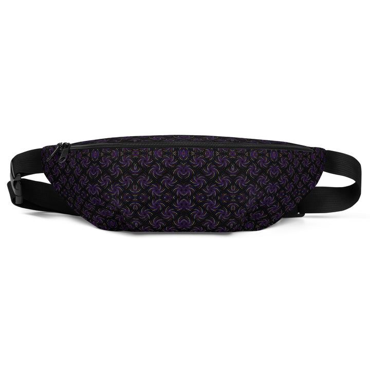 Flat front view of Dotadelic (BlackPurple) waistbag – psychedelic dot pattern fashion piece.