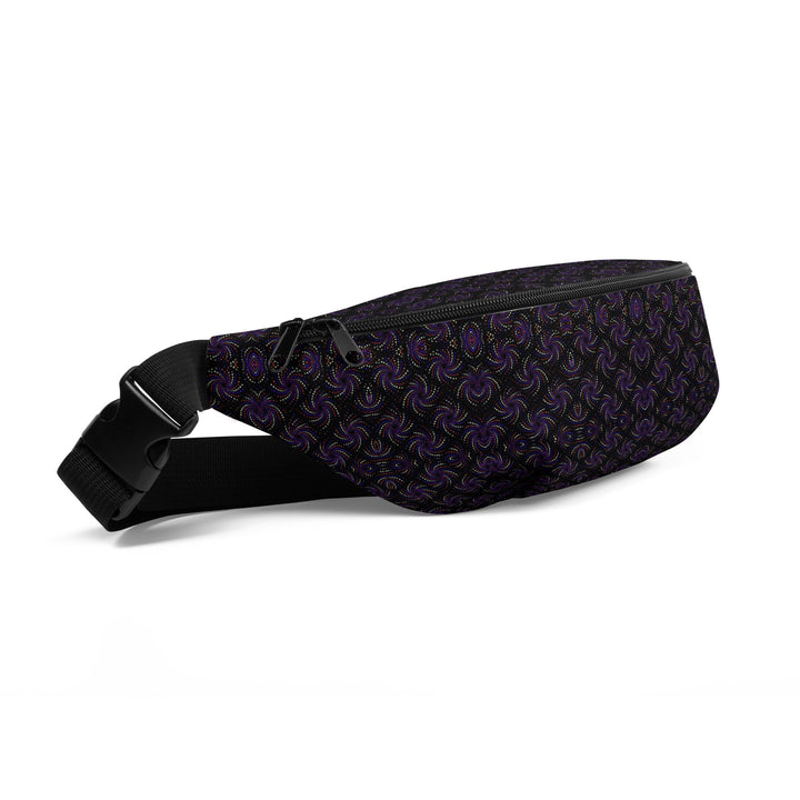 Side view of Dotadelic (BlackPurple) waistbag – sleek festival pouch with sacred design.