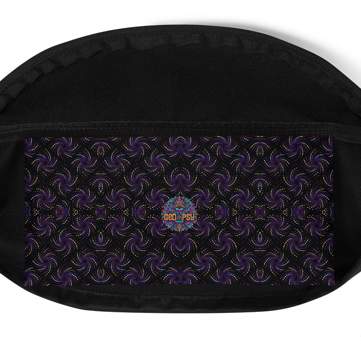 inside view of Dotadelic Black Purple waistbag – spacious and bold for festival journeys.