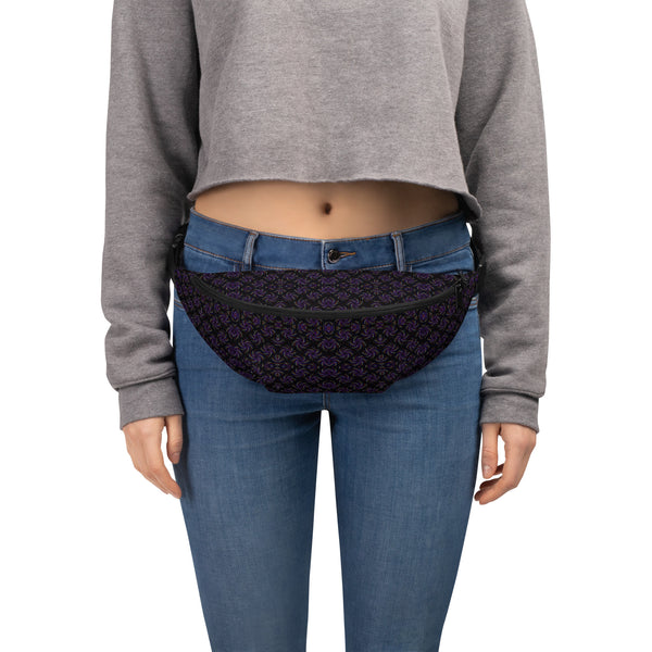 Model wearing Dotadelic (BlackPurple) waistbag – ideal for raves, festivals, and travel style.