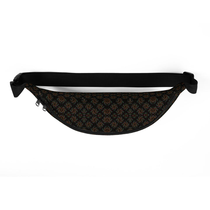 Top flat view of Dotadelic BlackRed waistbag – secure and spacious psychedelic accessory.