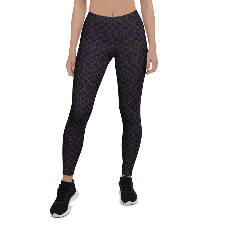 Front view of Dotadelic leggings – vibrant dotted psychedelic pattern for yoga, raves, and creative flow.