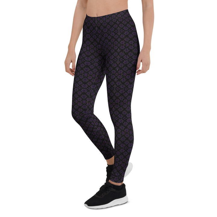 Left side view of Dotadelic leggings – energetic dotted pattern for expressive fashion and flow.