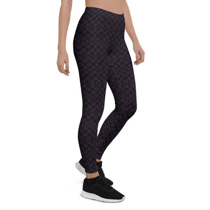Right side view of Dotadelic leggings – colorful visionary dots and sacred symmetry in motion.