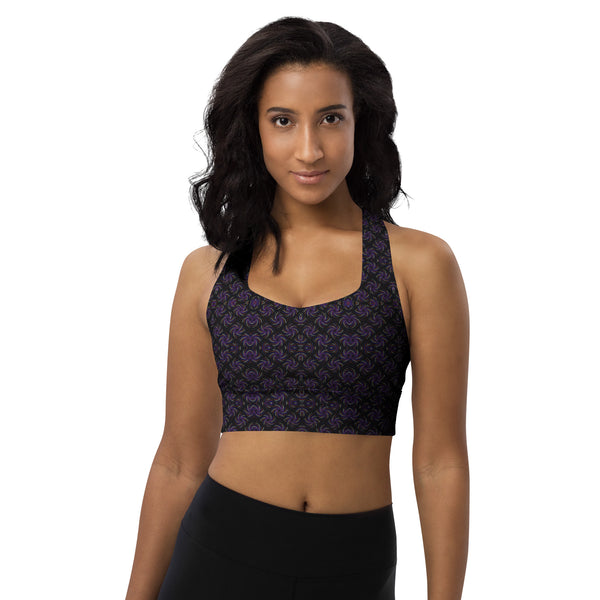 Recycled Longline Sports Bra --> Dotadelic (Black/Purple)