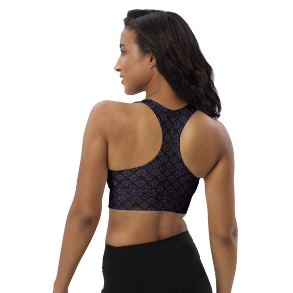 Recycled Longline Sports Bra --> Dotadelic (Black/Purple) - Hover
