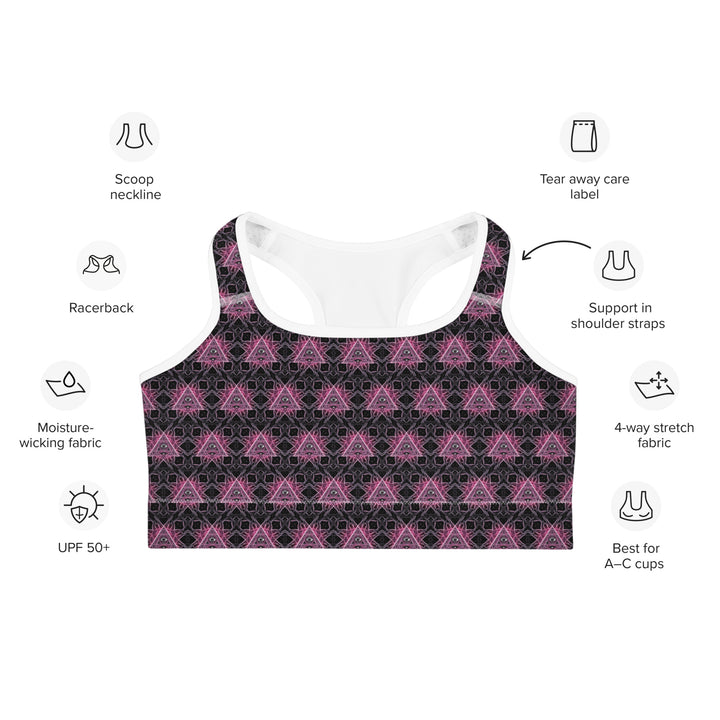 Infographic of Eyora bra (white trim) – breathable, functional, and rave-approved top