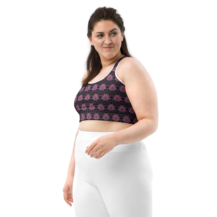 Model wearing Eyora psychedelic sports bra – ideal for yoga, raves, and expressive festival fashion big women