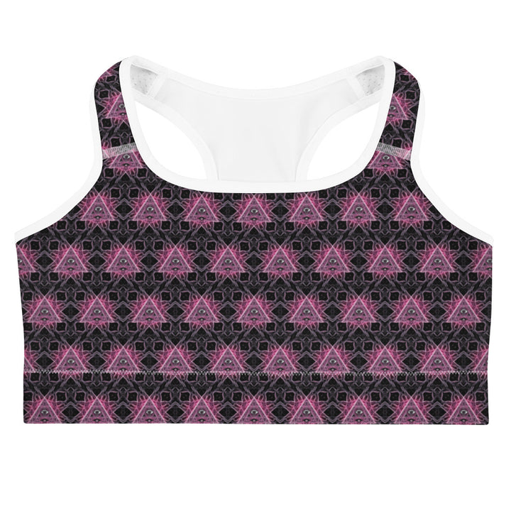 Flat lay of front white-trim Eyora bra – made for flow, movement, and style