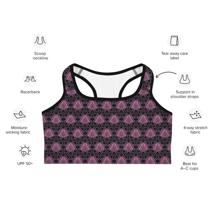 Infographic showing features of Eyora bra – moisture-wicking, stretchable, and stylish