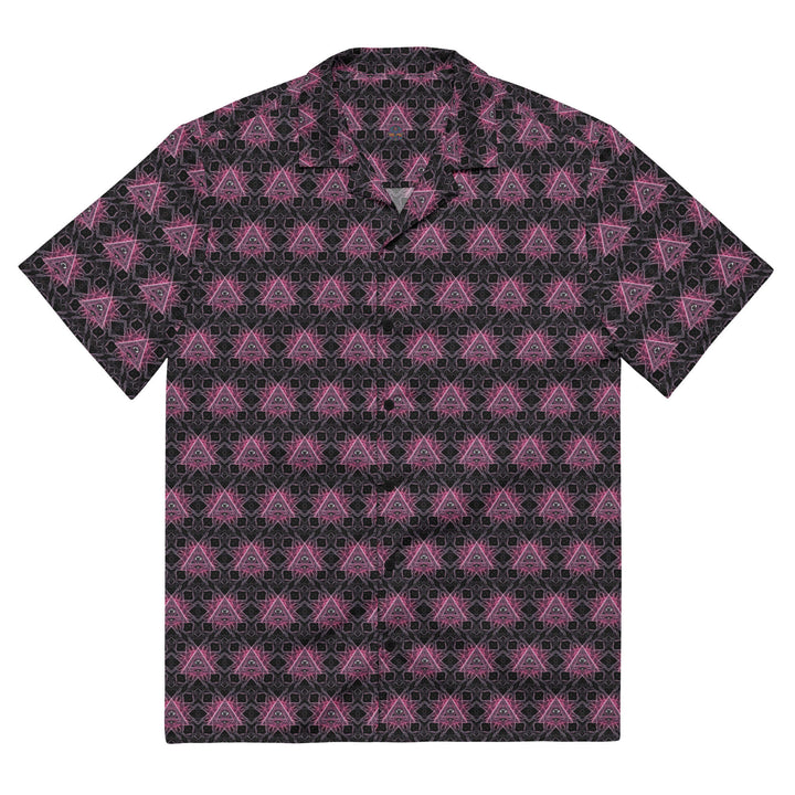 Flat front view of Eyora shirt – visionary sacred print for bold artistic expression.
