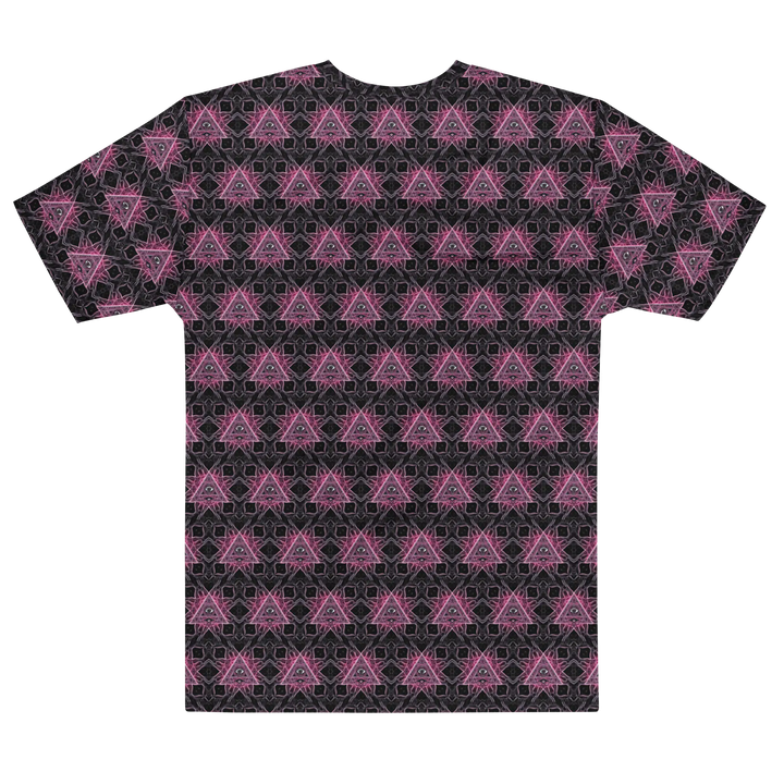 Alternate flat back view of Eyora shirt – visionary geometry design for rave culture and festival looks.