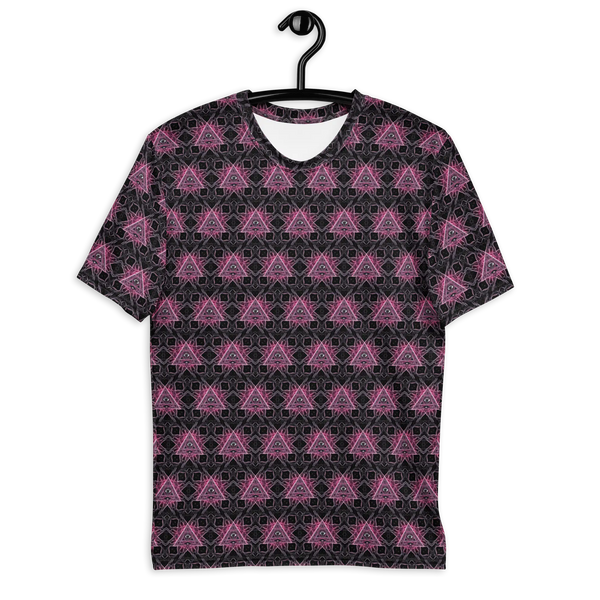 Front view of Eyora psychedelic t-shirt – sacred geometry design blending mystical patterns with visionary fashion.