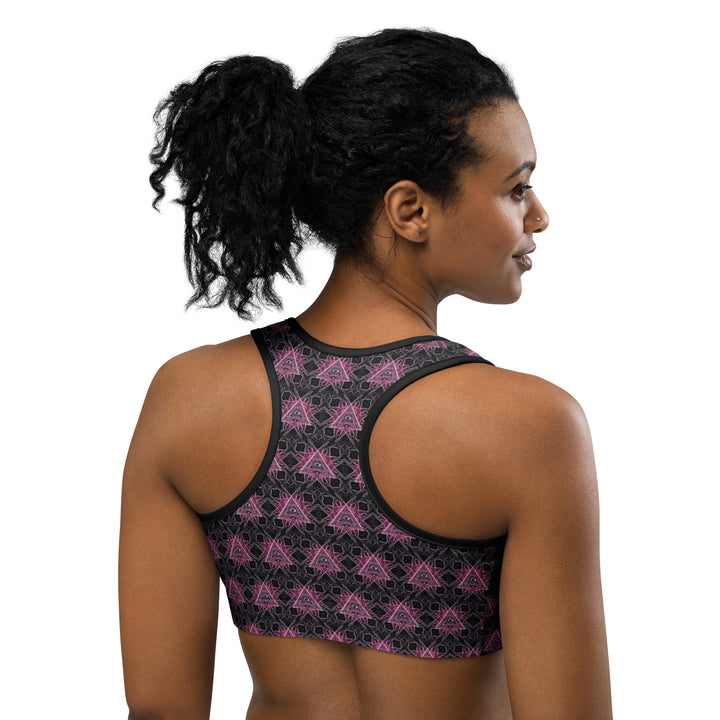 Back view of Eyora racerback bra – sacred geometry activewear for raves, yoga, and performance wear