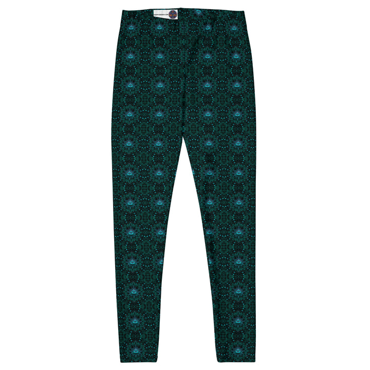 Flat front layout of GeoLotus leggings – crisp lotus and geometry print on buttery-soft stretch fabric.