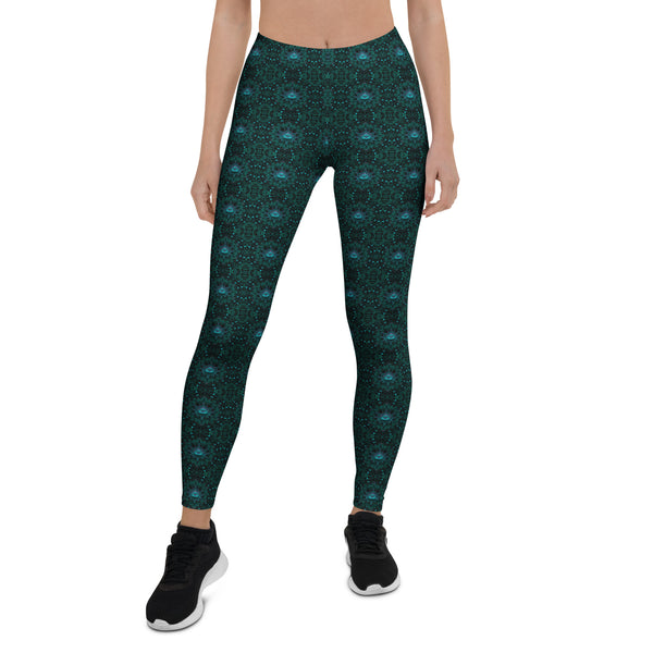 Front view of GeoLotus leggings – sacred geometry and lotus fusion for yoga, festivals, and radiant flow.