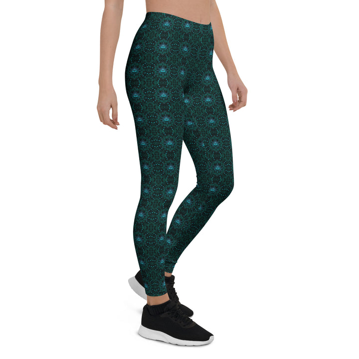 Right side view of GeoLotus leggings – sacred pattern with lotus art for dance, movement, and meditation.