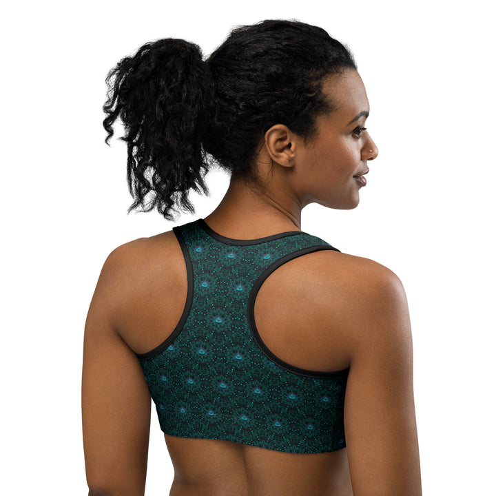 Back view of Geolotus racerback bra – sacred geometry activewear for raves, yoga, and performance wear