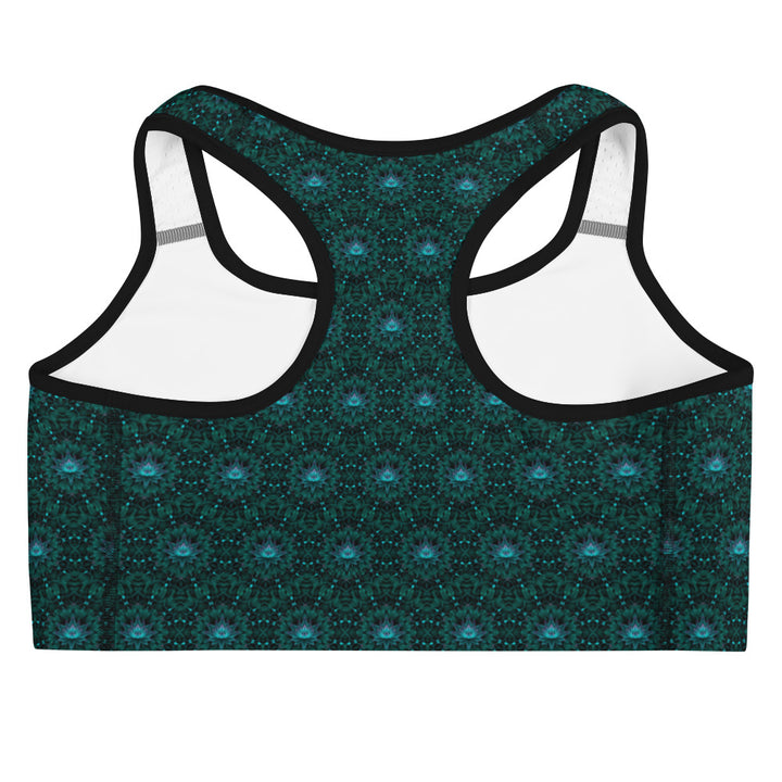 Back flat view of Geolotus bra – symmetrical design ideal for festivals and sporty fashion
