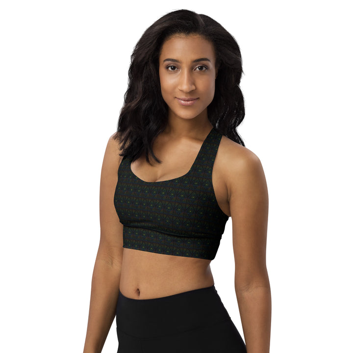 Alternate front view of GeOm visionary bra – psychedelic sacred patterns designed for festivals, spiritual flow, and mindful movement.