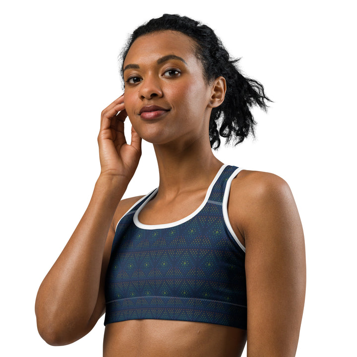 Back flat view of GeOm bra – symmetrical design ideal for festivals and sporty fashion