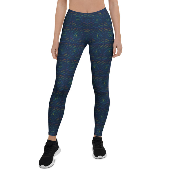 Front view of GeOm psychedelic leggings – sacred geometry pattern for yoga, workouts, and visionary fashion.