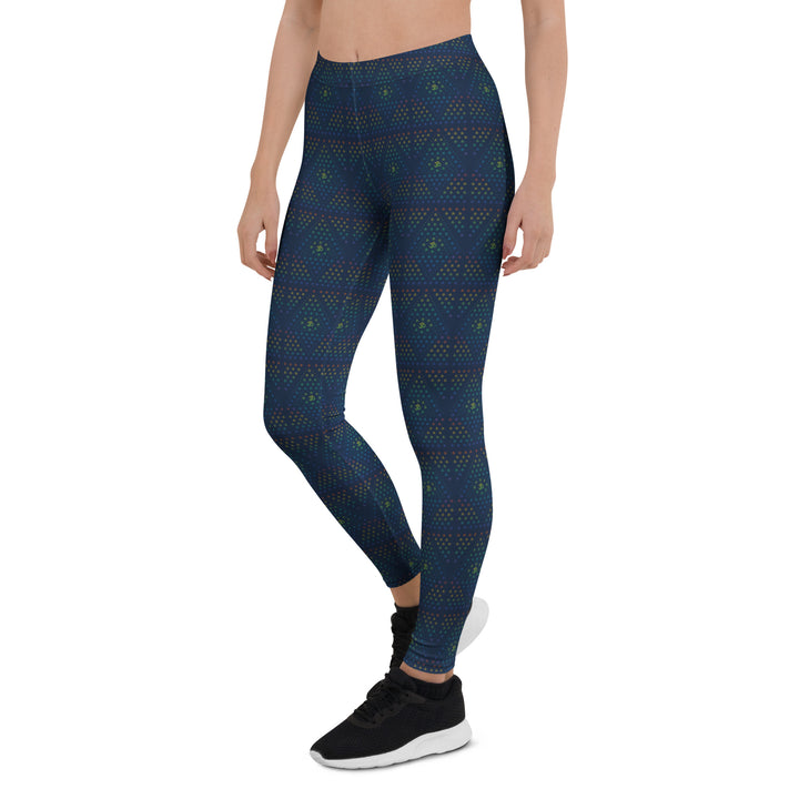 Right side view of GeOm psychedelic leggings – geometric style meets active flexibility.