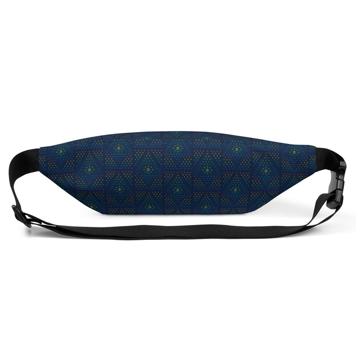 Back flat view of GeOm waist pack – sacred pattern utility bag for active lifestyles.