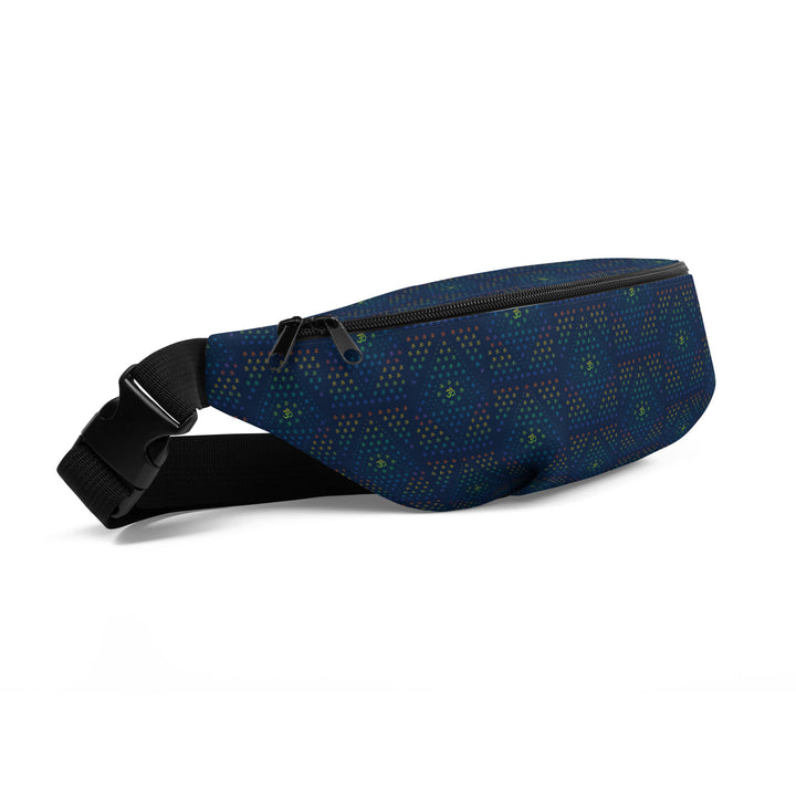 Side view of GeOm waist bag – sleek, functional, and psychedelic travel-ready design.