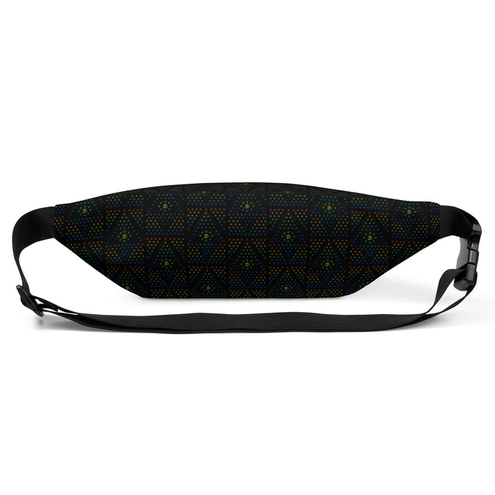 Flat back of GeOm waistbag – symmetrical psychedelic print for EDM, yoga, and cosmic adventures