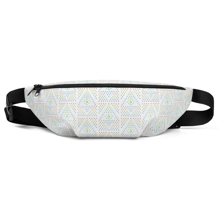 Flat front view of GeOm waist bag – visionary accessory for everyday psychedelic expression.