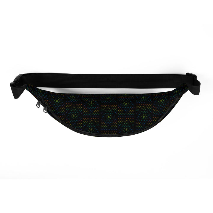 Top view of GeOm waistbag – cosmic sacred geometry design, ideal for festivals, travel, and active lifestyle
