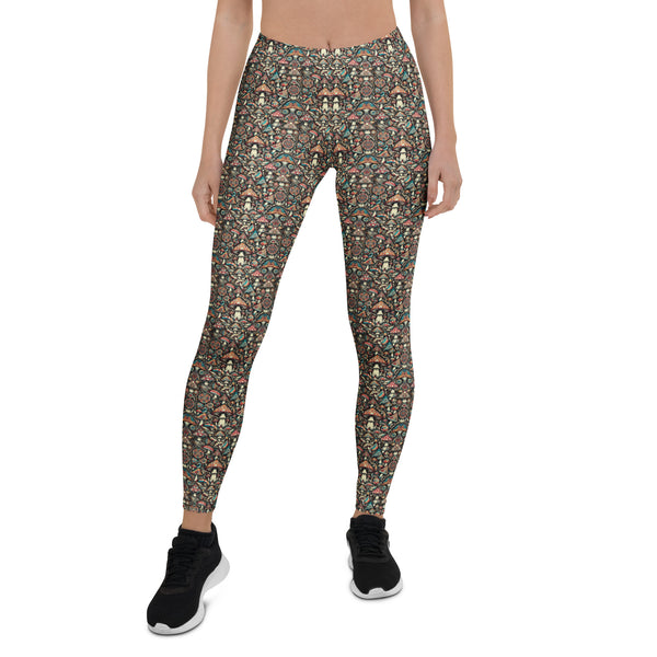Front view of GeoMush psychedelic leggings – vibrant sacred geometry for yoga and festivals.

