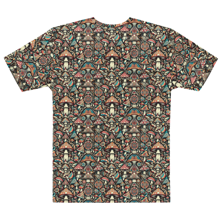 Alternate back flat view of GeoMush tee – visionary geometry and mushroom harmony for spiritual style.