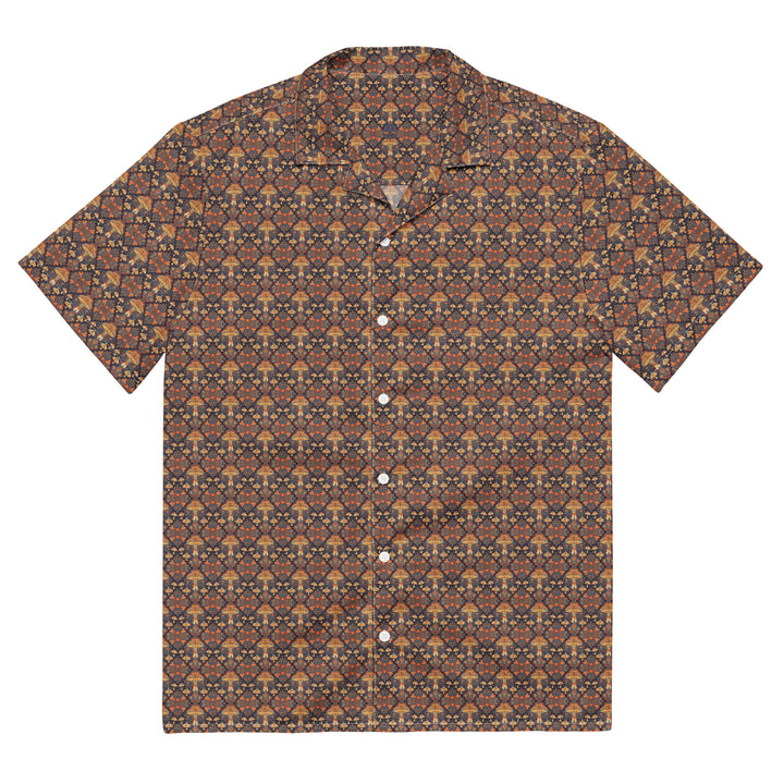 Flat front view of GeoSpring shirt – light and expressive sacred geometry for psychedelic spring wardrobes.