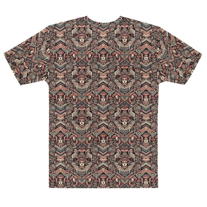 Alternate back flat layout of GEOTRIBE t-shirt – vibrant sacred geometry and tribal pattern fusion.